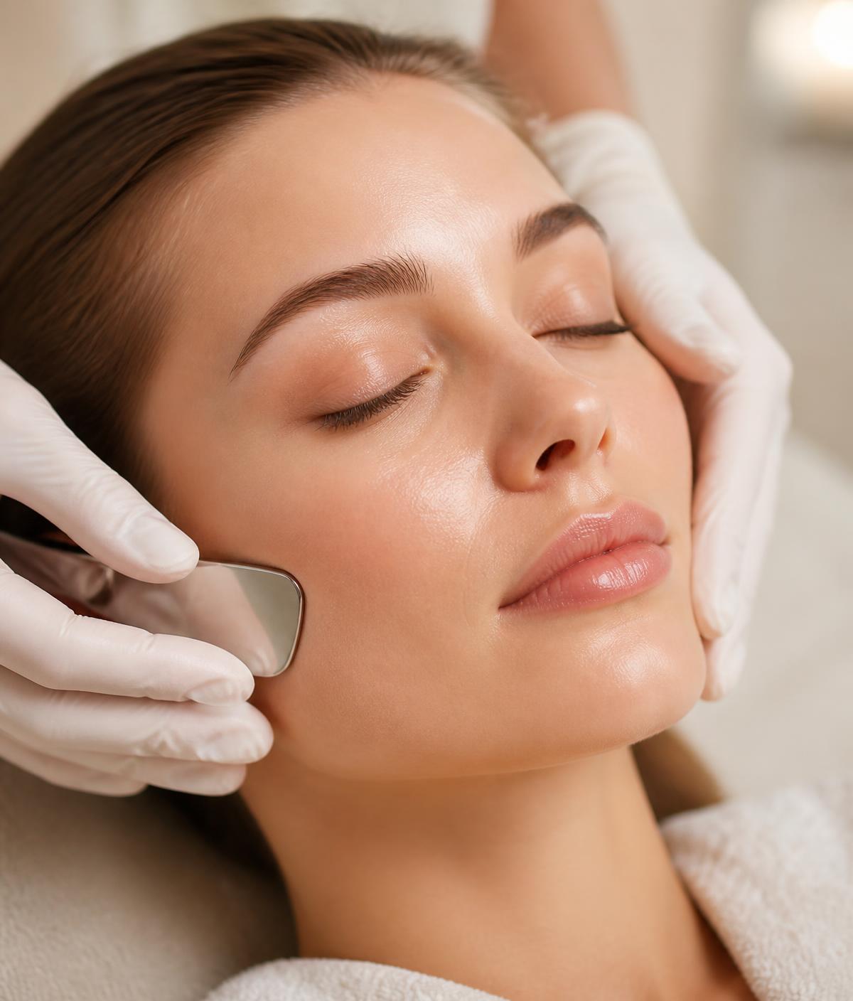 Profissional realizando tratamento facial em cliente na Bellavie